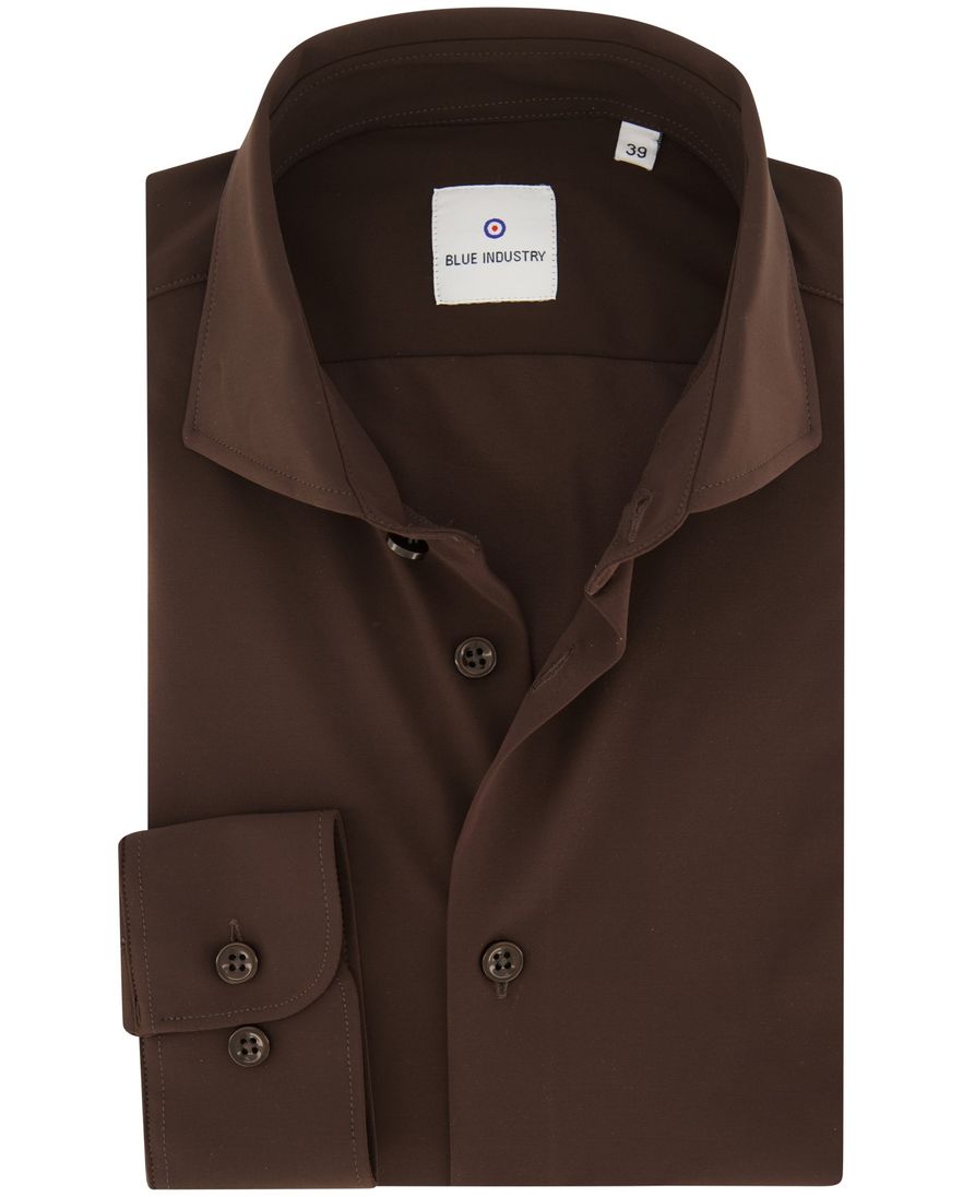 Blue Industry overhemd bruin effen stretch Slim Fit