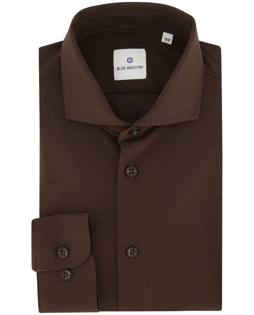 Blue Industry overhemd bruin effen stretch Slim Fit