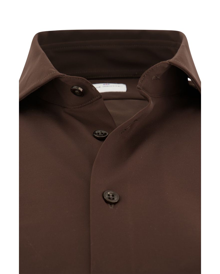 Blue Industry overhemd bruin effen stretch Slim Fit