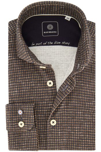Blue Industry Blue Industry overhemd bruin geprint cut away