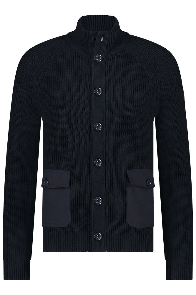 vest Blue industry effen donkerblauw knopen