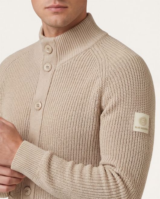 Blue Industry vest met knopen beige grof gebreid effen