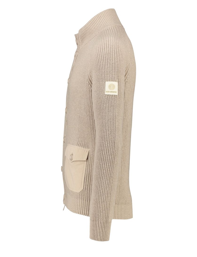 Blue Industry vest met knopen beige grof gebreid effen