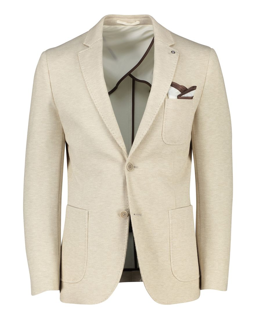 Blue industry colbert beige effen ribstof