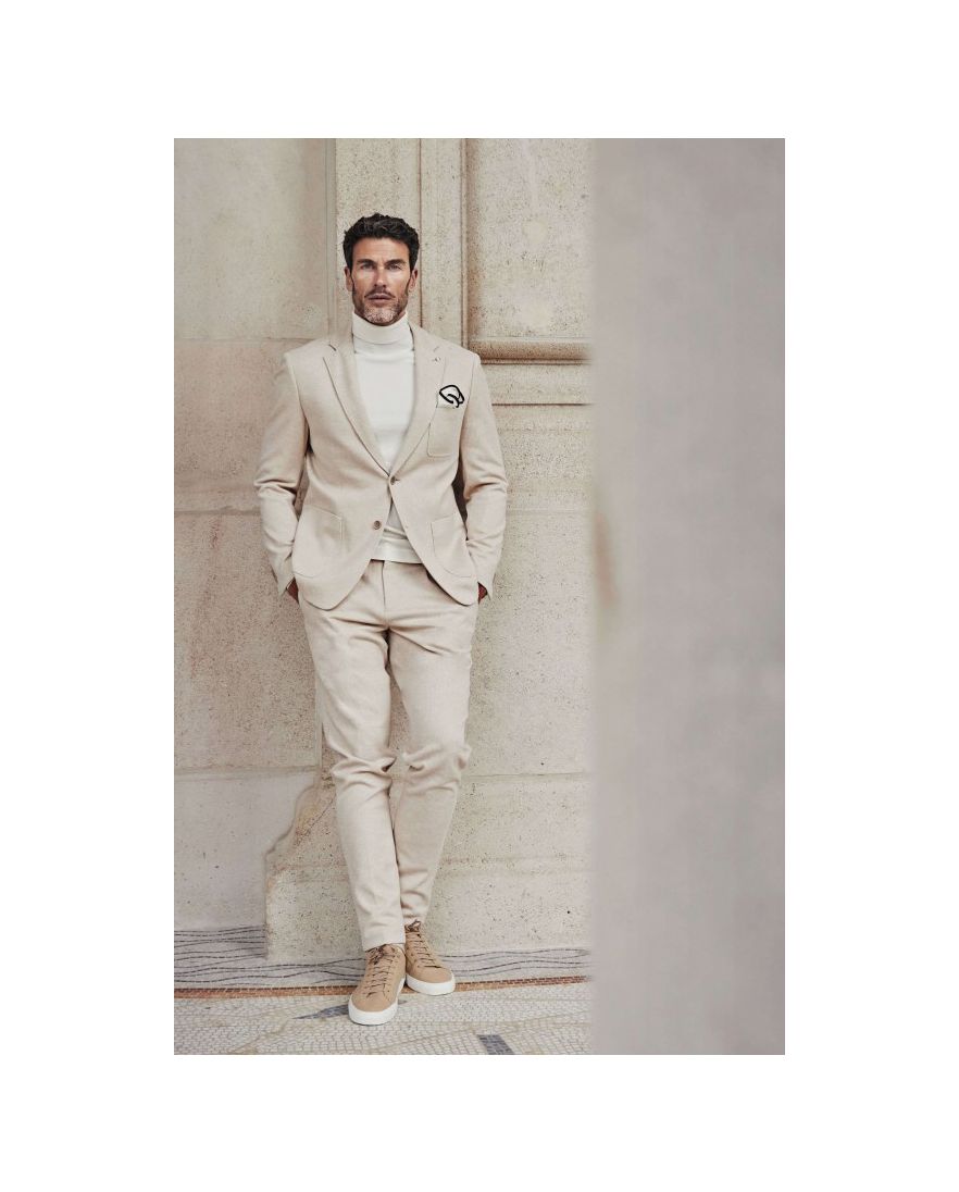 Blue industry colbert beige effen ribstof