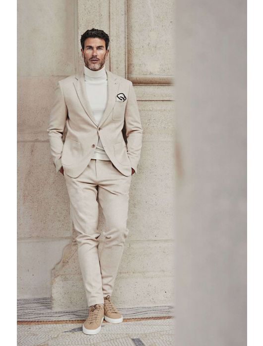 colbert Blue Industry corduroy, stretch slim fit beige effen