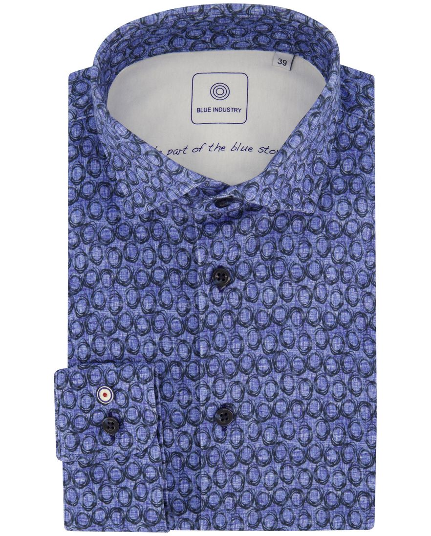 Blue industry casual overhemd blauw print