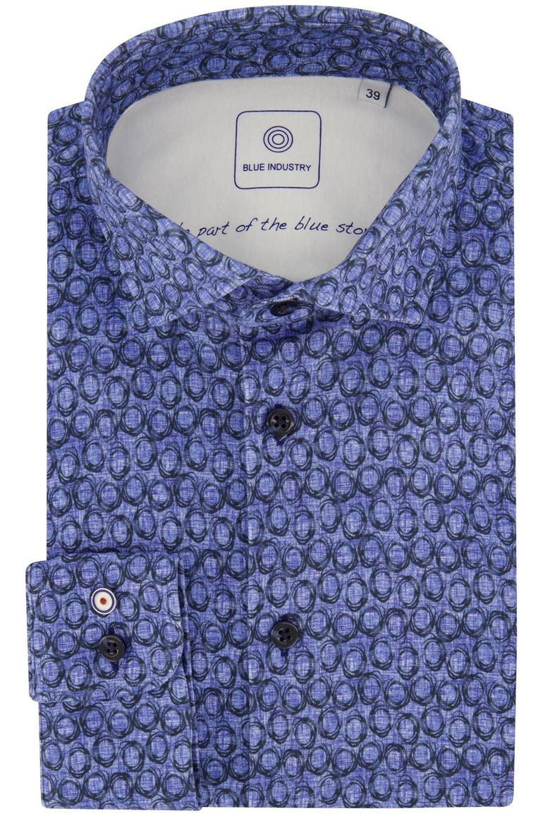 Blue industry casual overhemd blauw print