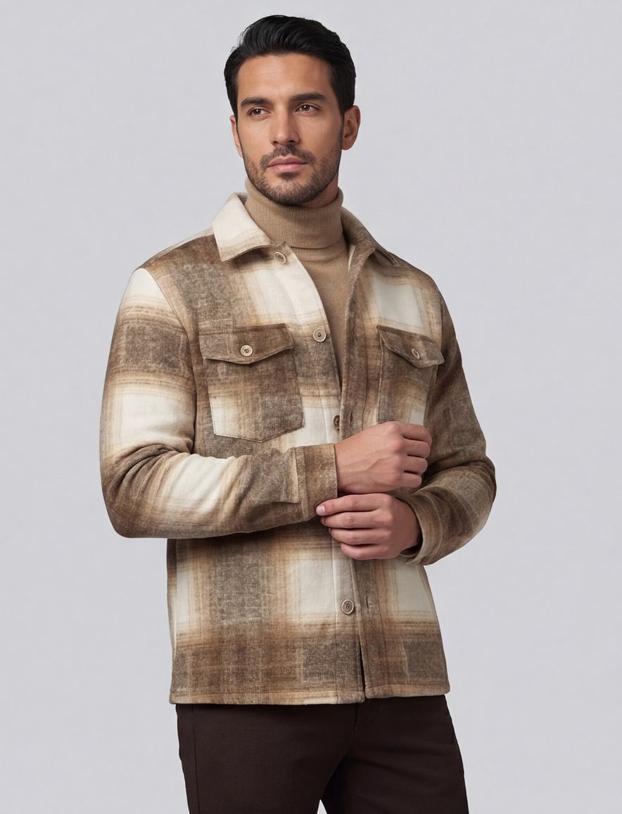 Blue Industry overshirt beige geruit dubbele borstzak