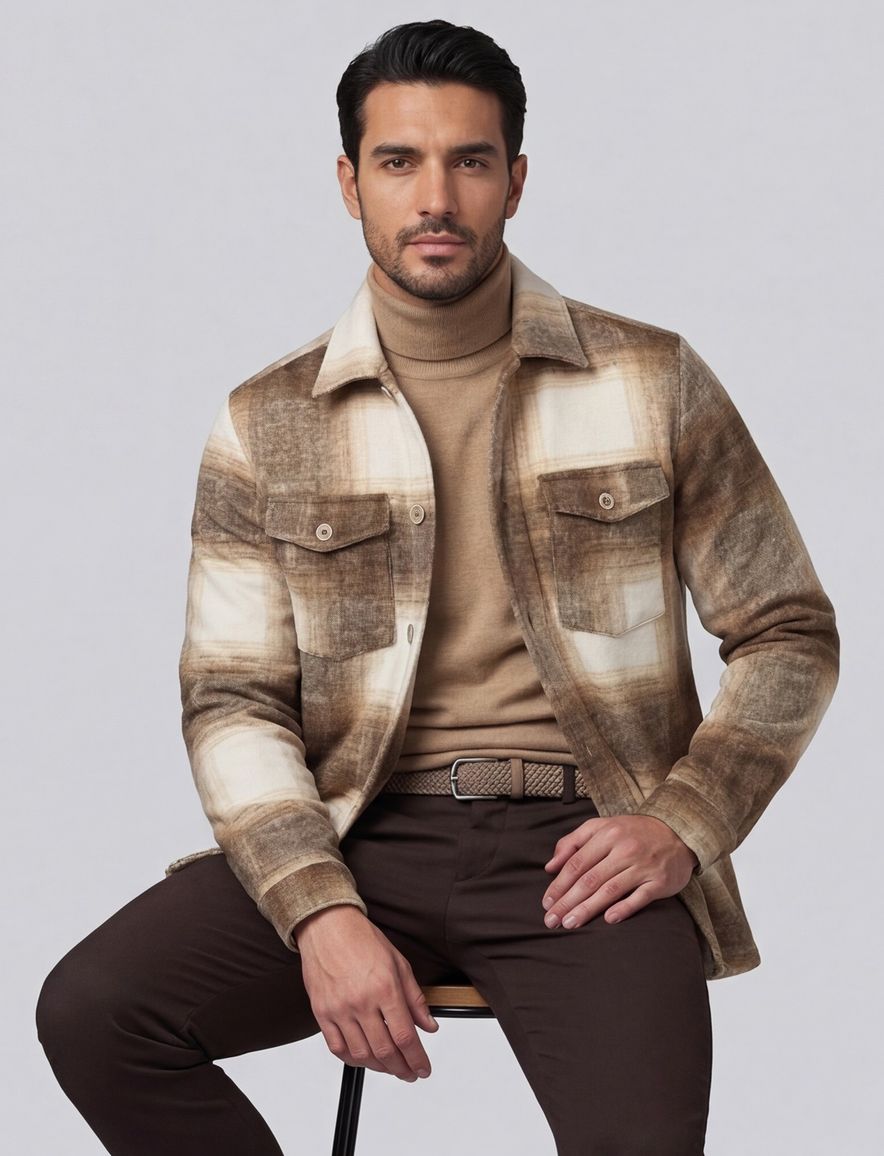 Blue Industry overshirt beige geruit dubbele borstzak