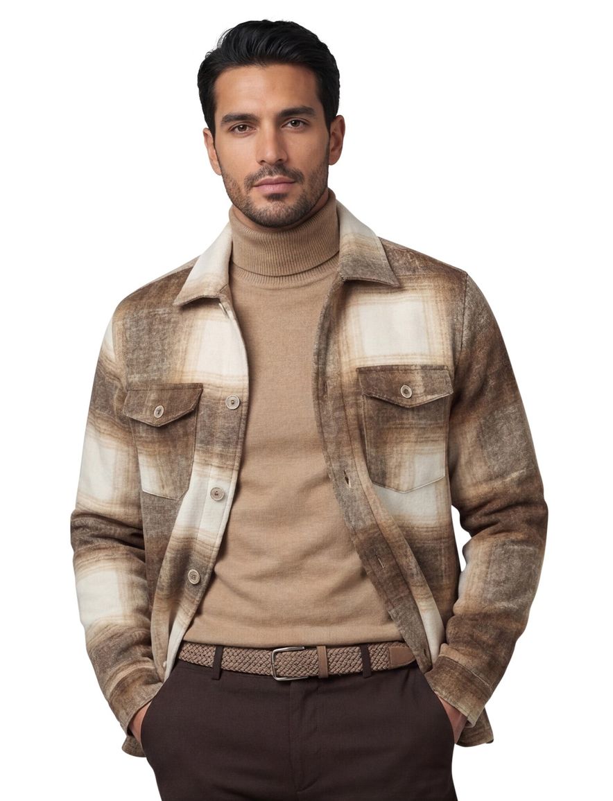 Blue Industry overshirt beige geruit dubbele borstzak