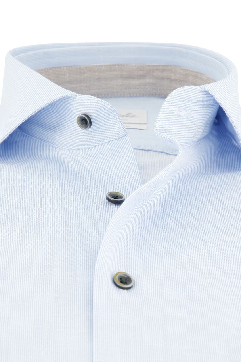 Slim fit katoen en linnen Michaelis overhemd blauw gemêleerd