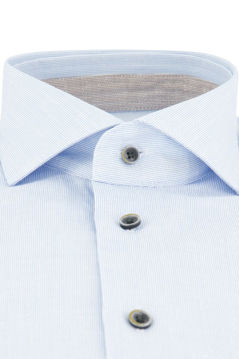 Slim fit katoen en linnen Michaelis overhemd blauw gemêleerd