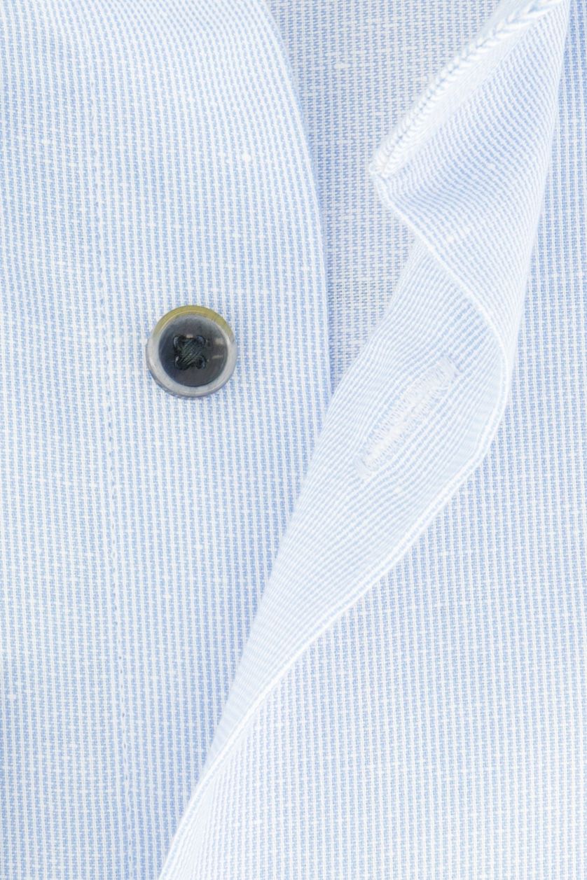 Slim fit katoen en linnen Michaelis overhemd blauw gemêleerd