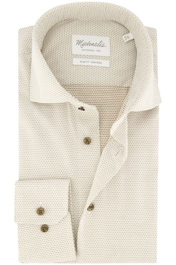Michaelis Strijkvrij overhemd katoen beige geprint Michaelis slim fit