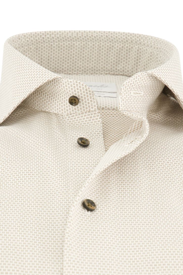 Strijkvrij overhemd katoen beige geprint Michaelis slim fit