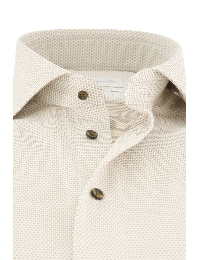 Strijkvrij overhemd katoen beige geprint Michaelis slim fit