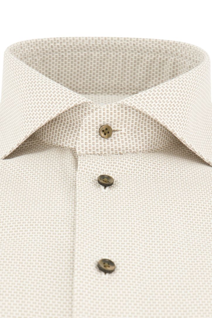 Strijkvrij overhemd katoen beige geprint Michaelis slim fit