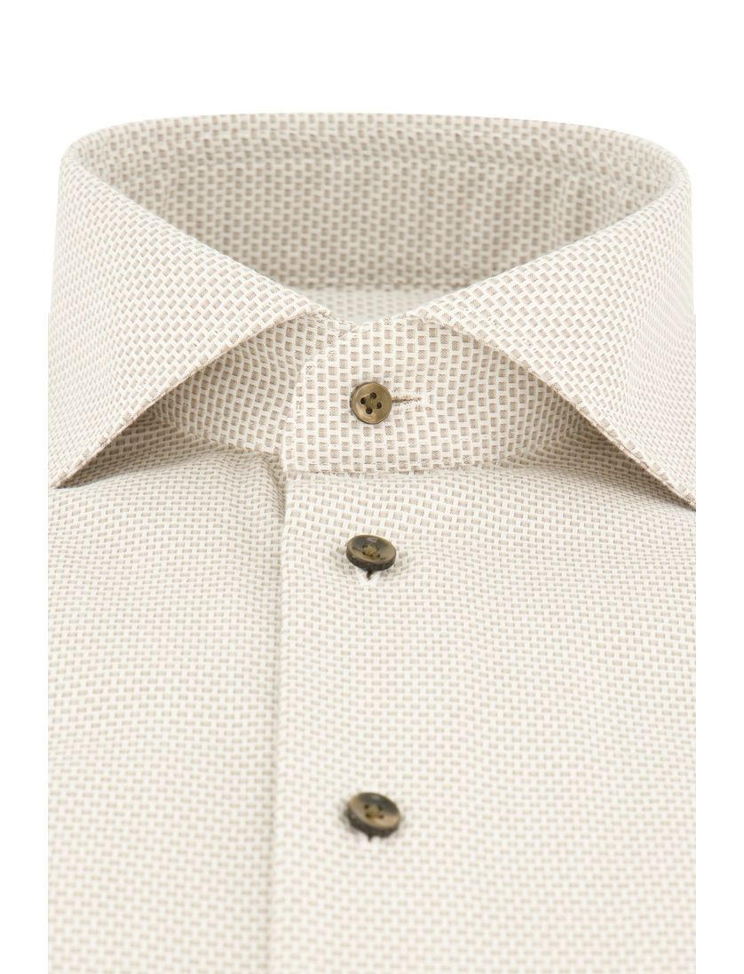 Strijkvrij overhemd katoen beige geprint Michaelis slim fit