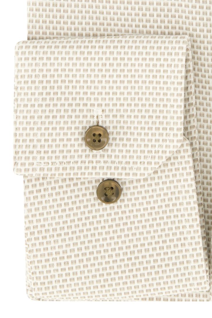 Strijkvrij overhemd katoen beige geprint Michaelis slim fit