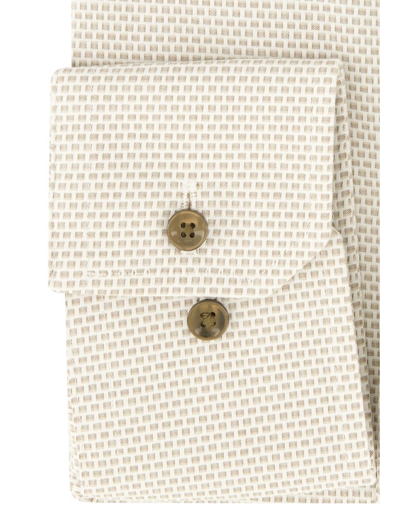 Strijkvrij overhemd katoen beige geprint Michaelis slim fit