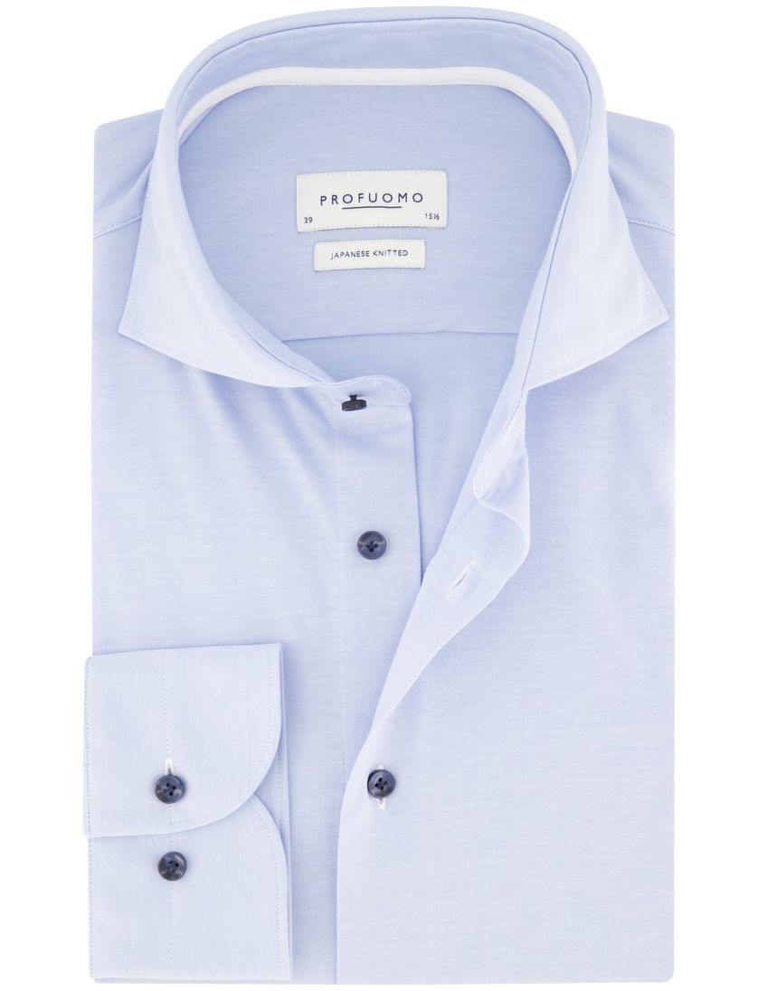 Overhemd Japanese knitted Profuomo lichtblauw katoen