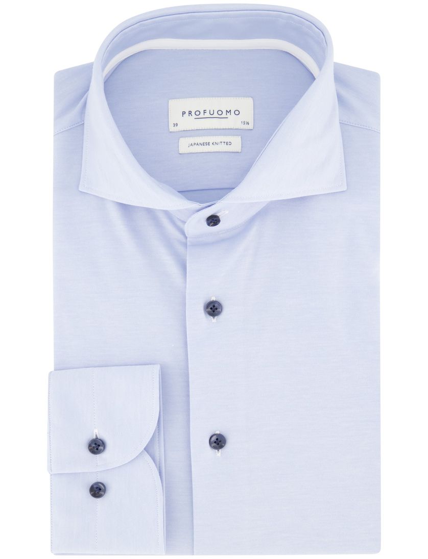 Overhemd Japanese knitted Profuomo lichtblauw katoen
