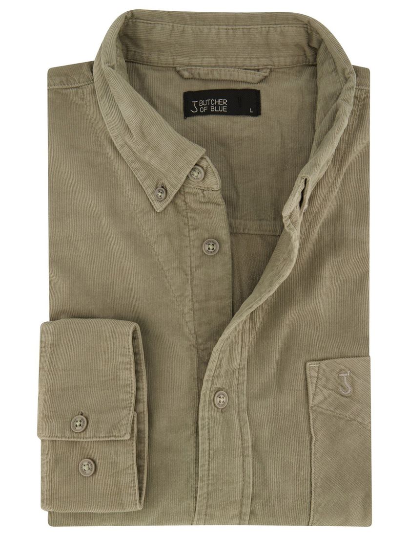 Butcher of Blue overhemd groen effen corduroy