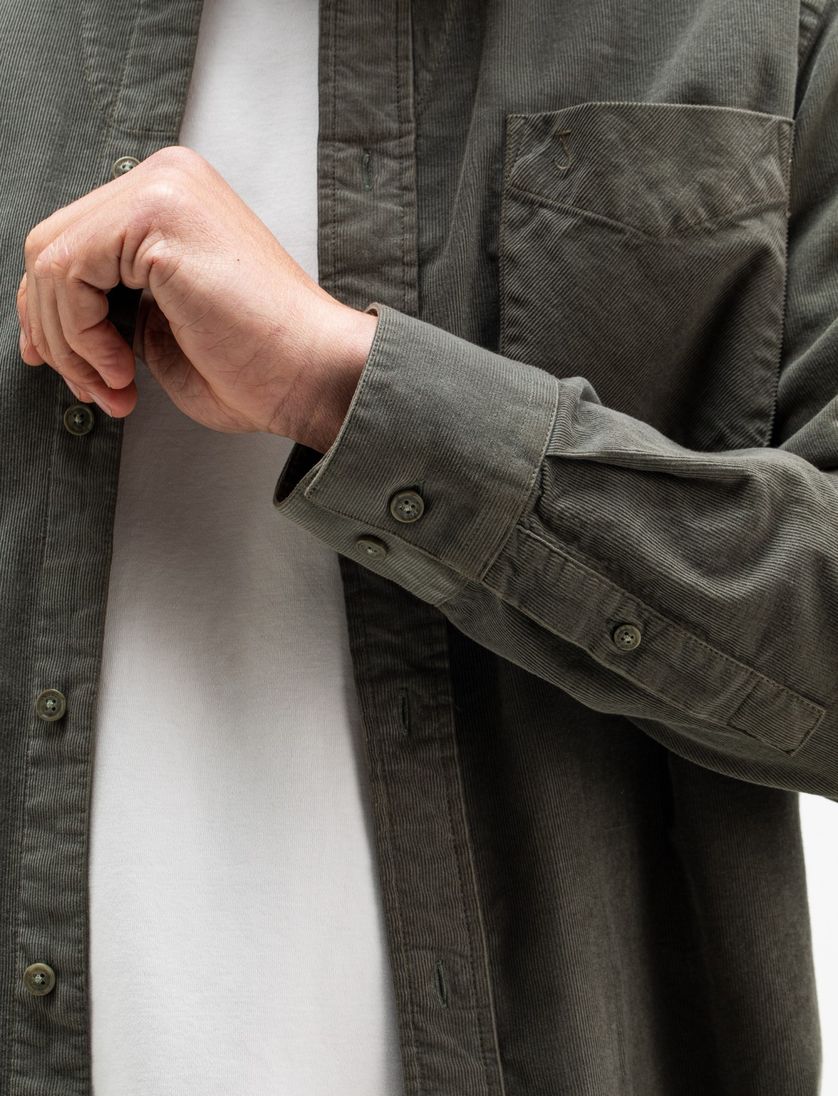 Butcher of Blue overhemd groen effen corduroy