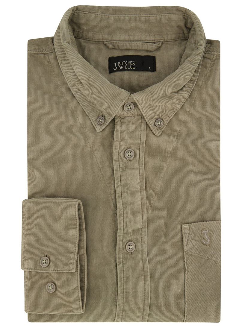 Butcher of Blue overhemd groen effen corduroy