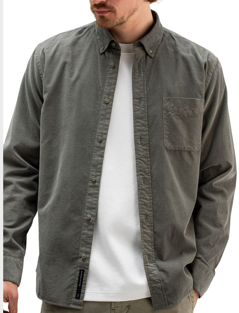 Butcher of Blue overhemd groen effen corduroy