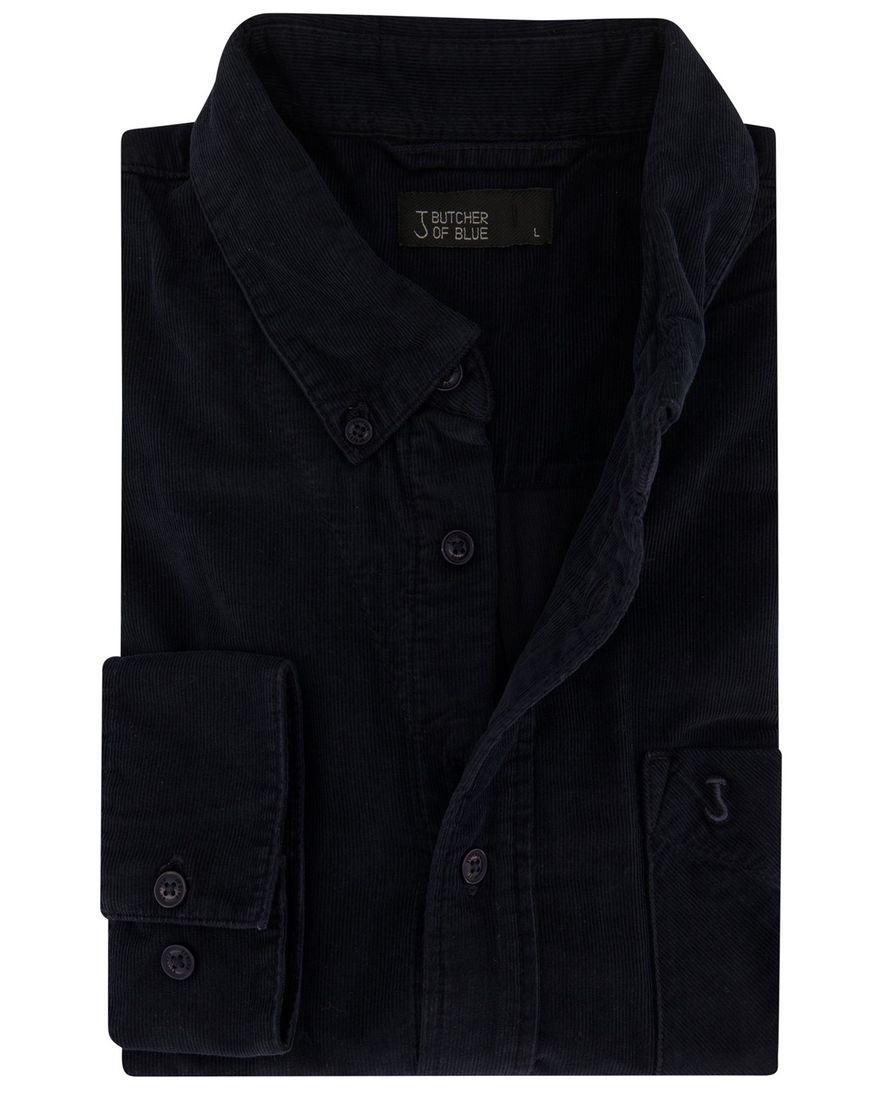 Butcher of Blue overhemd navy corduroy borstzak