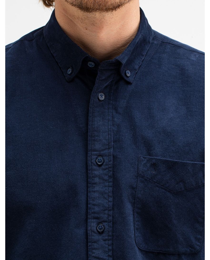 Butcher of Blue overhemd navy corduroy borstzak