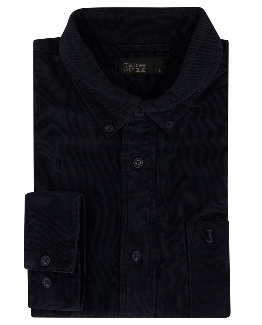 Butcher of Blue overhemd navy corduroy borstzak