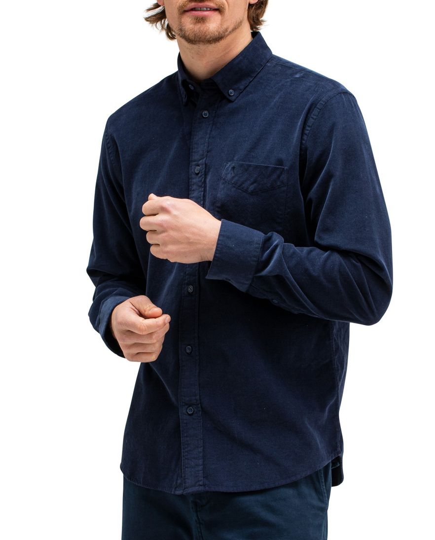 Butcher of Blue overhemd navy corduroy borstzak