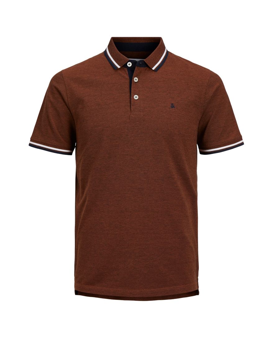 Jack & Jones polo bruin effen korte mouw katoen