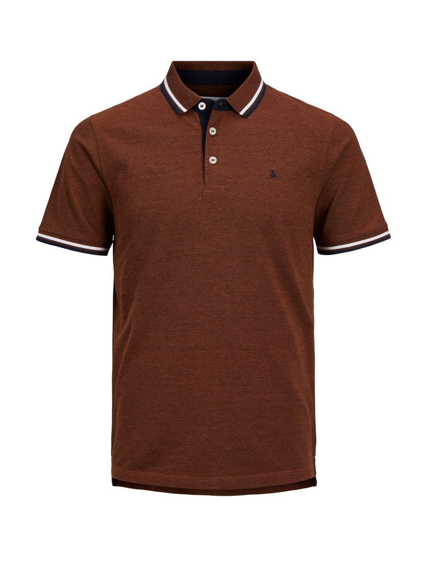 katoenen Jack & Jones polo effen bruin korte mouw