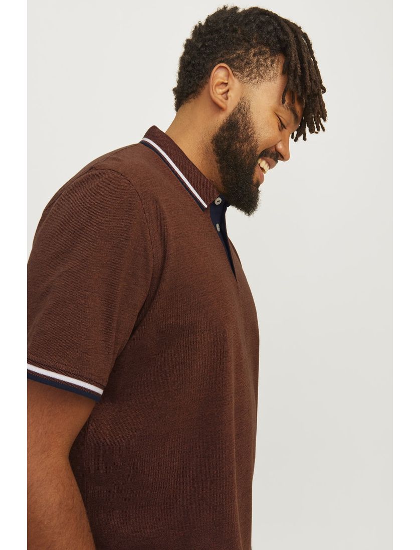katoenen Jack & Jones polo effen bruin korte mouw