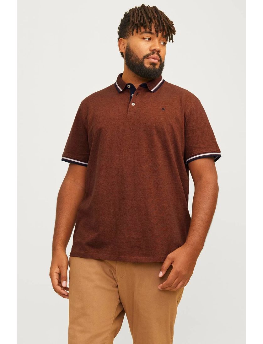 katoenen Jack & Jones polo effen bruin korte mouw