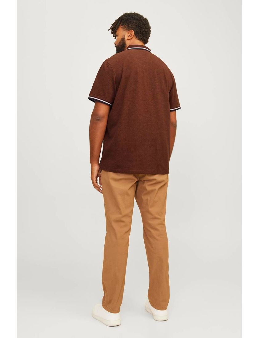 katoenen Jack & Jones polo effen bruin korte mouw