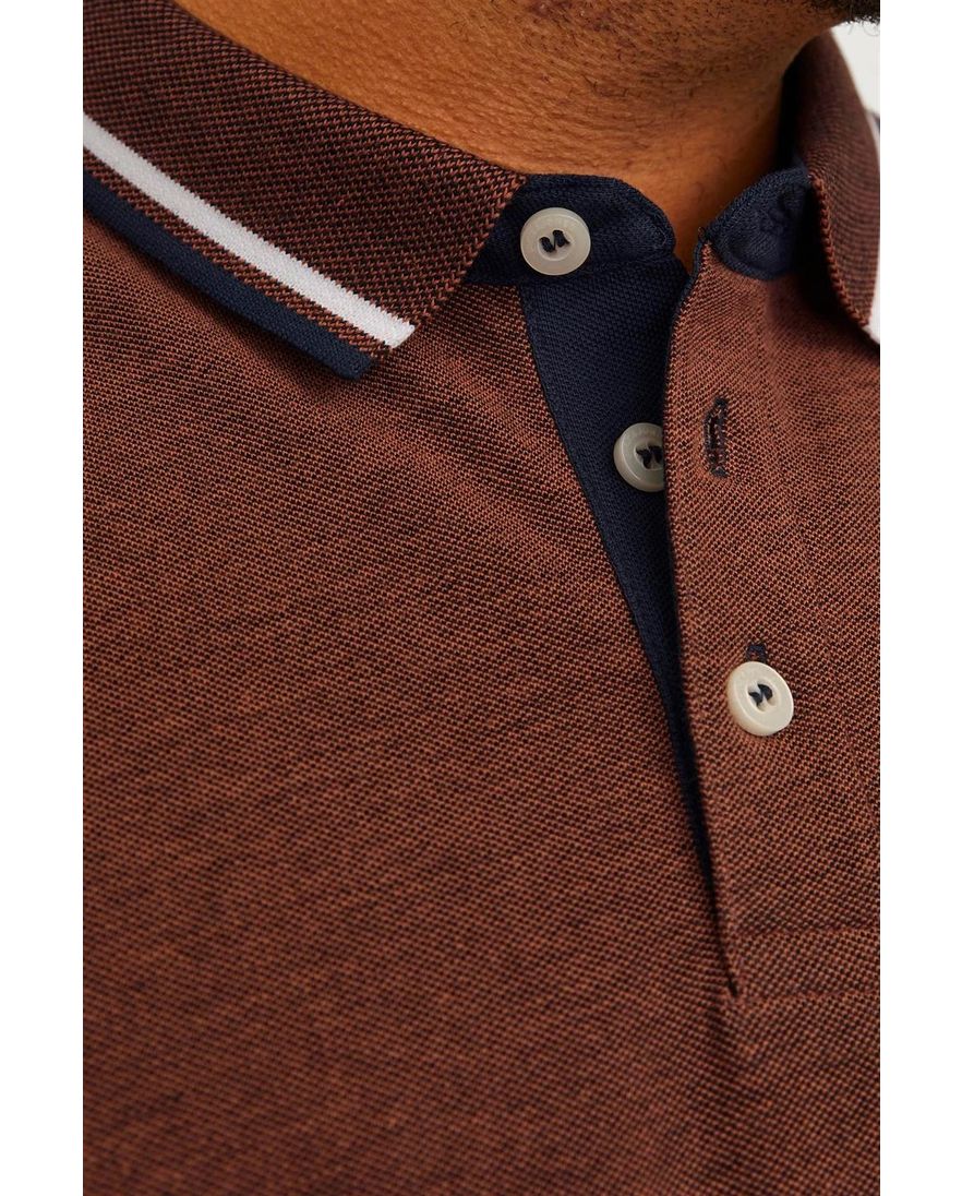 Jack & Jones polo bruin effen korte mouw katoen