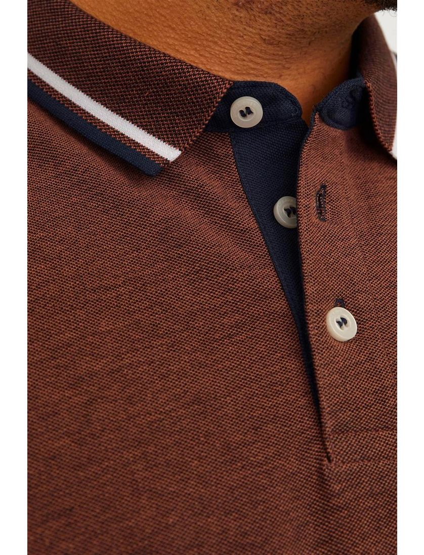 katoenen Jack & Jones polo effen bruin korte mouw