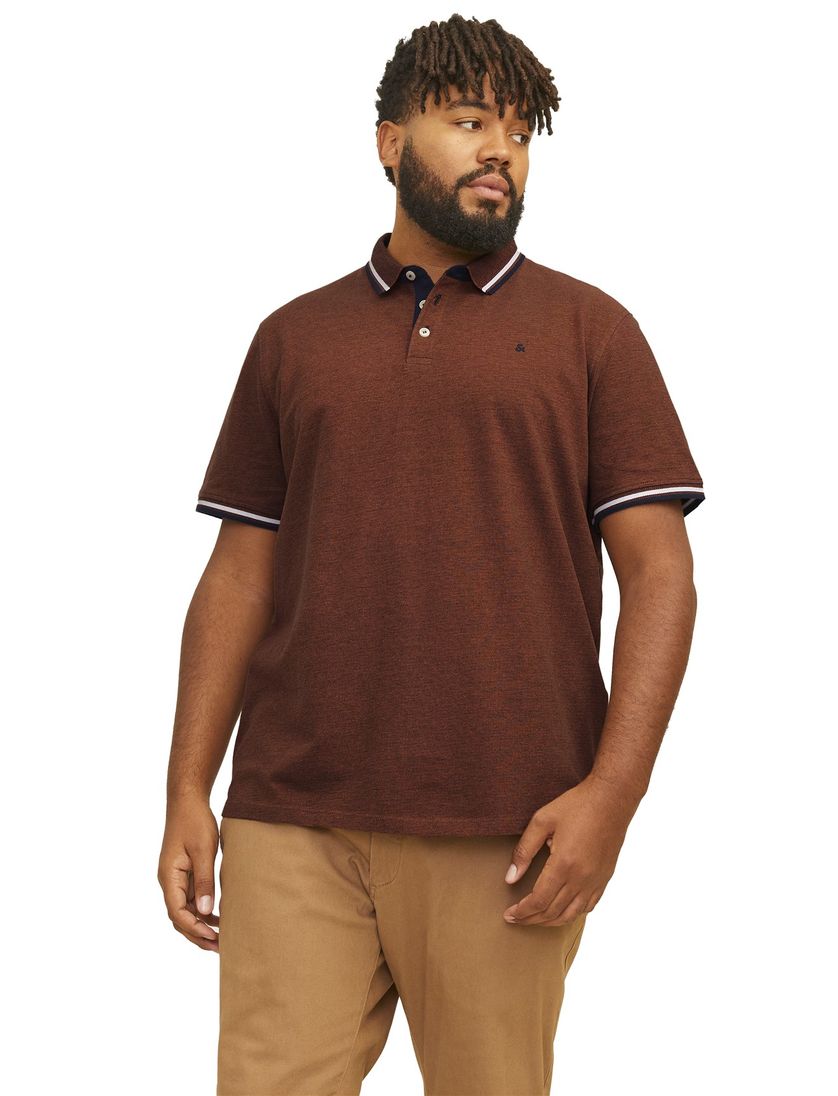 katoenen Jack & Jones polo effen bruin korte mouw