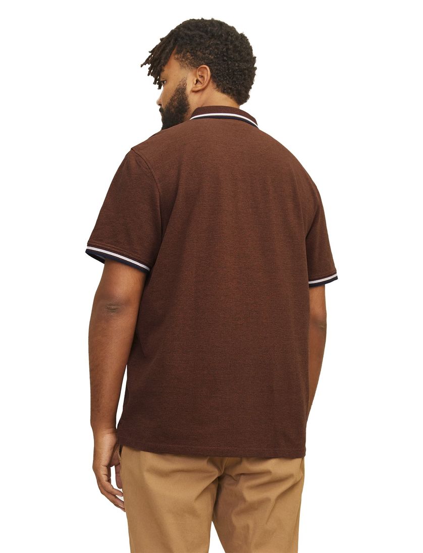 katoenen Jack & Jones polo effen bruin korte mouw