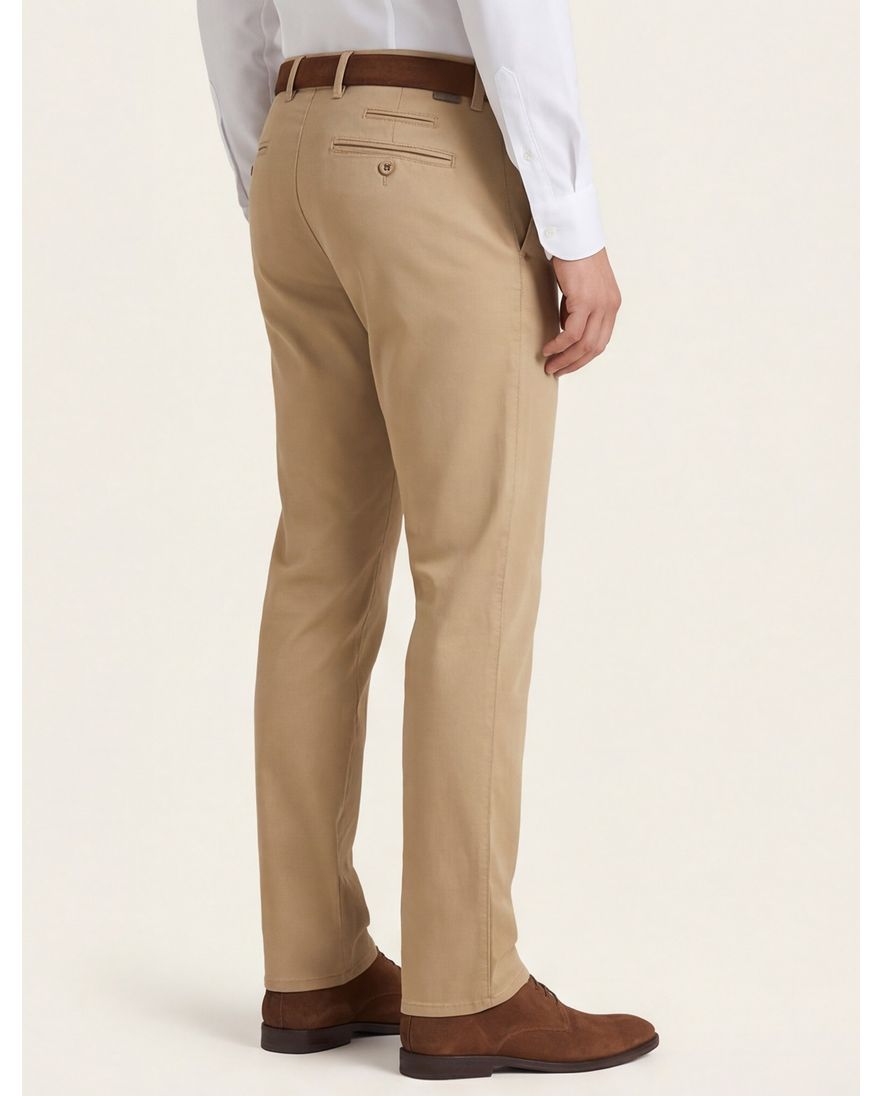 Brax Pantalon effen bruin normale fit katoen