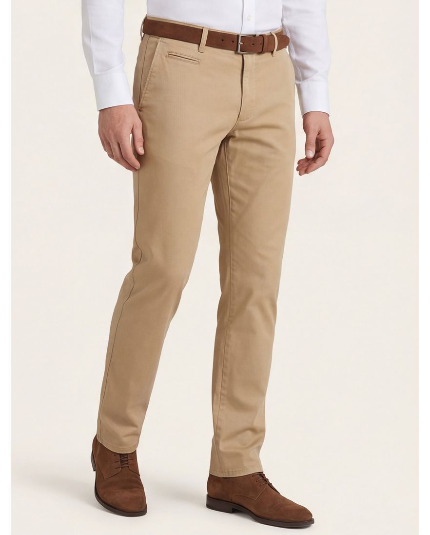 Brax Pantalon effen bruin normale fit katoen