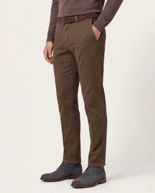 Brax chino Silvio Slim Fit katoen bruin textuur