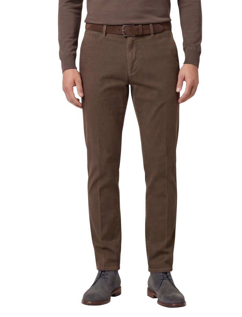 Brax chino Silvio Slim Fit katoen bruin textuur
