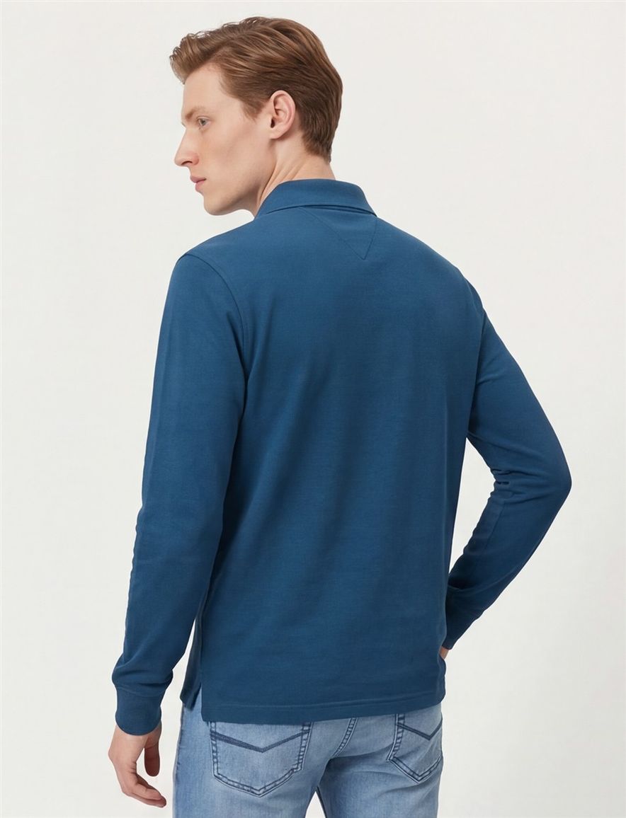 polo Tommy Hilfiger blauw effen katoen, stretch normale fit