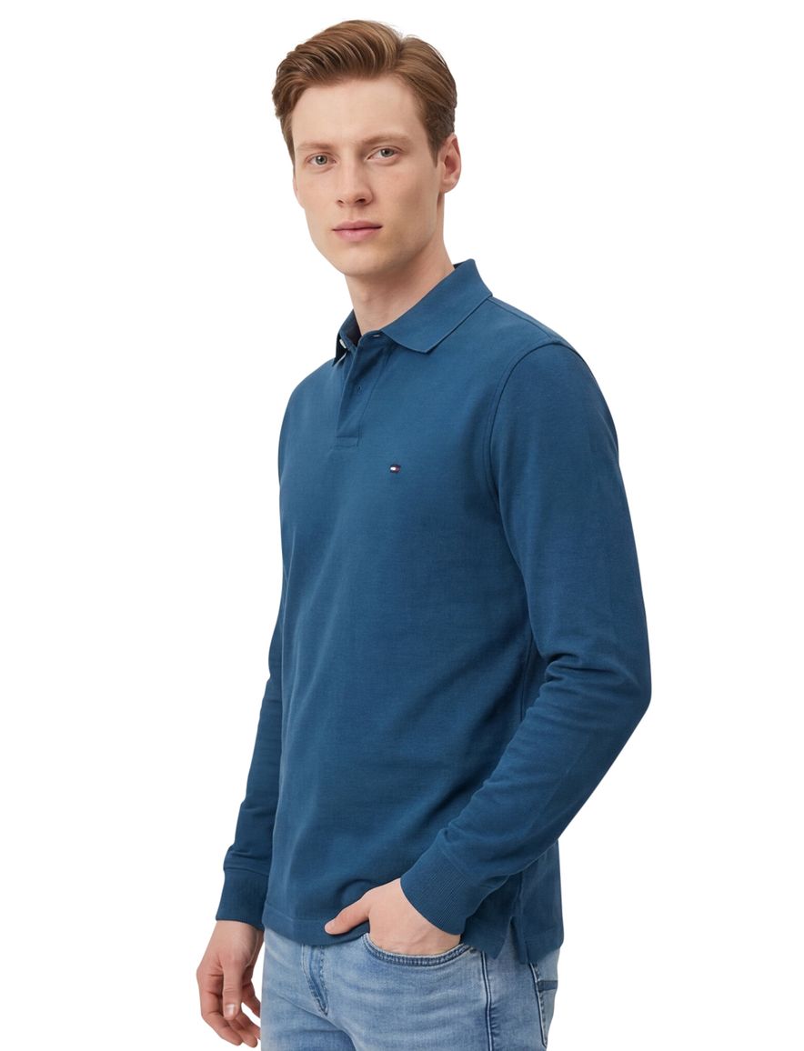 polo Tommy Hilfiger blauw effen katoen, stretch normale fit